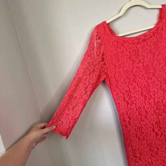 DIANE VON FURSTENBERG Zarita Dress Coral Lace Size 12 Mini Sheath Cocktail New - Picture 5 of 9